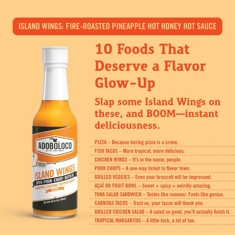 Island Wings Fire-Roasted Pineapple & Hot Honey Sauce – Sweet, Spicy, Tropical Vibes - HEAT 03/10