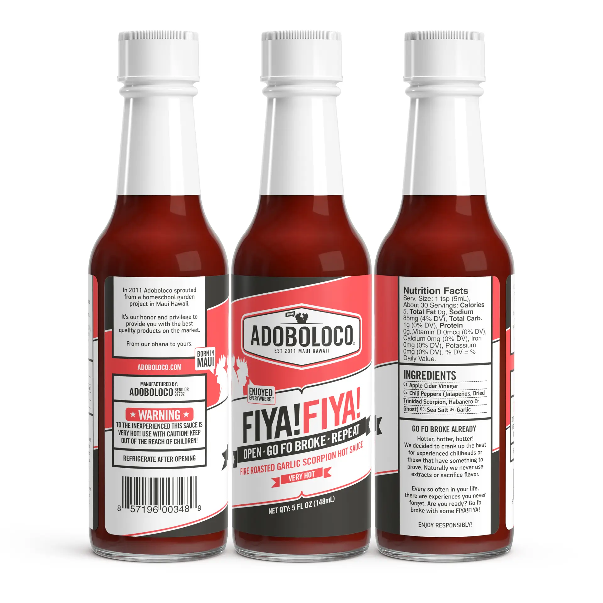 Adoboloco FIYA! FIYA! Hot Sauce - Trinidad Scorpion Ghost Pepper Blend 5oz Extreme Heat
