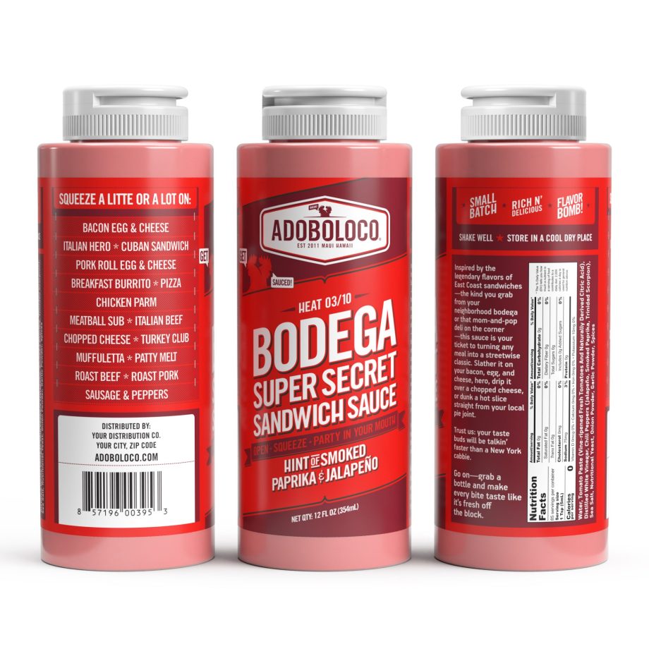 Bodega Super Secret Sandwich Sauce all sides of the bottle