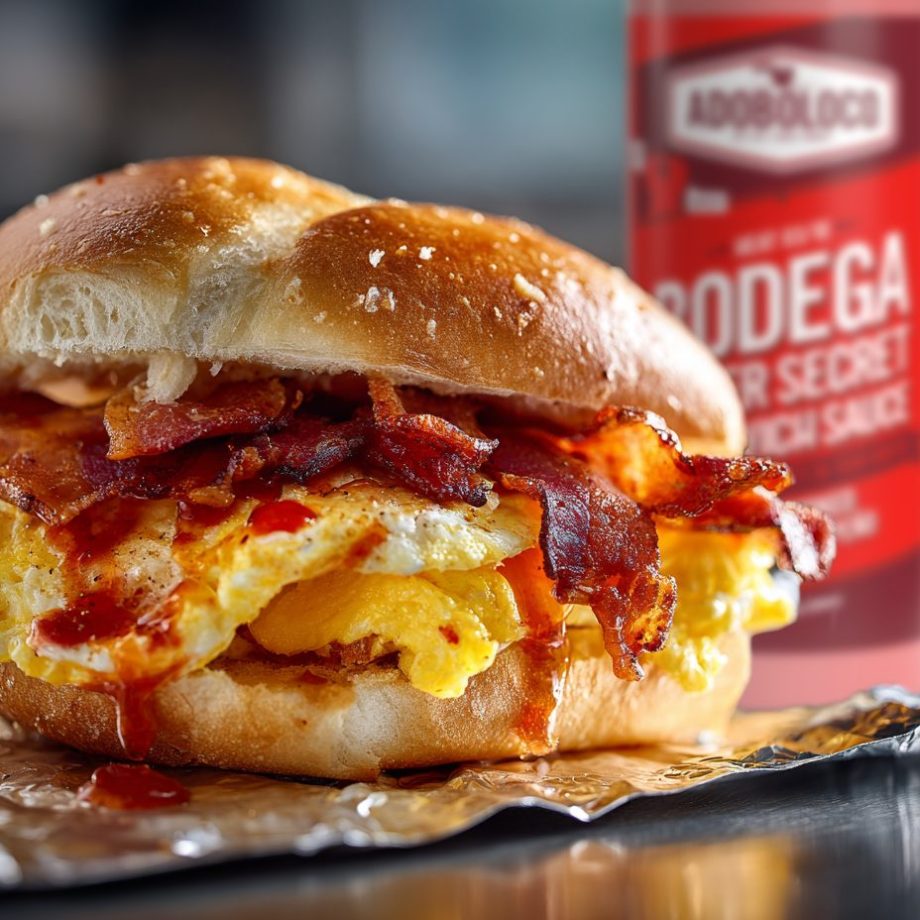Bodega Super Secret Sandwich Sauce with Bacon Egg and Cheese on a roll